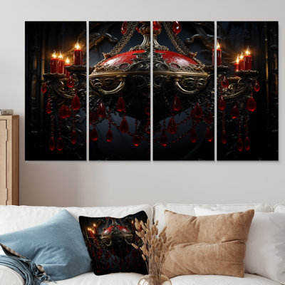 «Red Gothic Luminary Grace - Chandelier», art mural 4 pièces