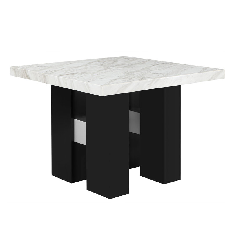 Table de salle à manger carrée, Blanc, Noir
