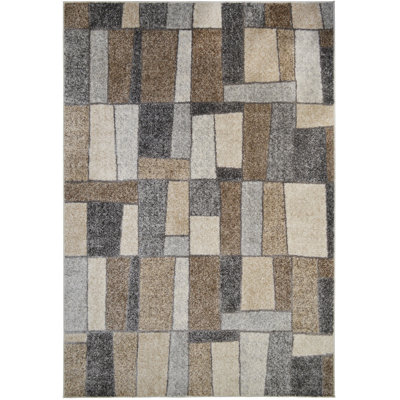 Tapis gris, crème et noir à motif géométrique Waynesboro