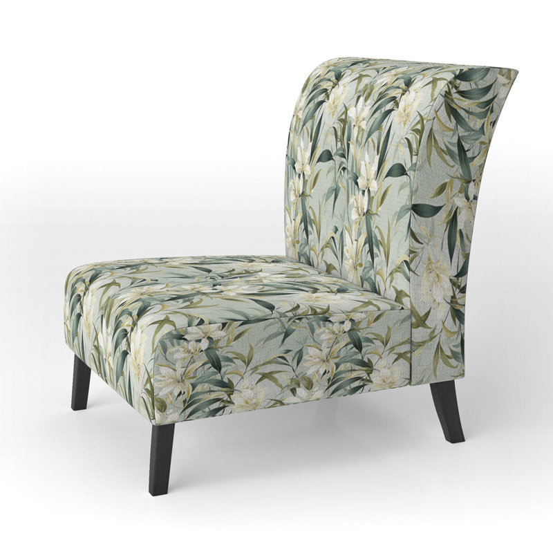 Fauteuil de chambre rembourré C, Whispers à motif tropical de bambou II