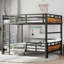 Lit superposé double en métal avec garde-corps de sécurité, lit mezzanine et lits plateforme, finition bois rétro, adolescent et adulte durable-427151316-427151317