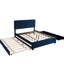 Grand lit moderne bleu avec lit gigogne et rangement, revêtement en velours élégant, lattes robustes, assemblage facile, idéal pour les tiroirs de rangement multifonctionnels de la chambre principale, cadre, aucun sommier nécessaire-709436931