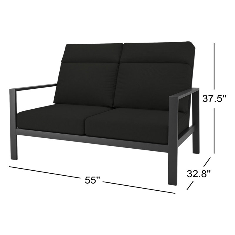 Townsend Metal Outdoor Loveseat With Sunbrella Cushion, Canvas Black