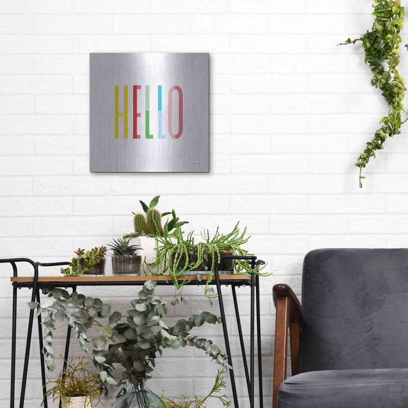 «Hello» par Ann Kelle Designs, art mural en métal, H 12 po x l 12 po