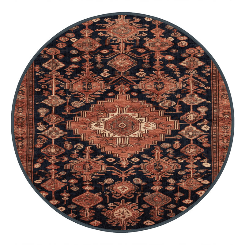Machine Washable Turkish Brown Area Rug, Round 5'