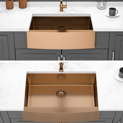 33 Inch Rose Gold Apron Front Sink, 16 Gauge T304 Nano Steel, Water , Easy To Maintain, With Dish Grid And Installation Instruction 33*21*10 - Fingerprint Surface, Sound Reduction, Drying Rack