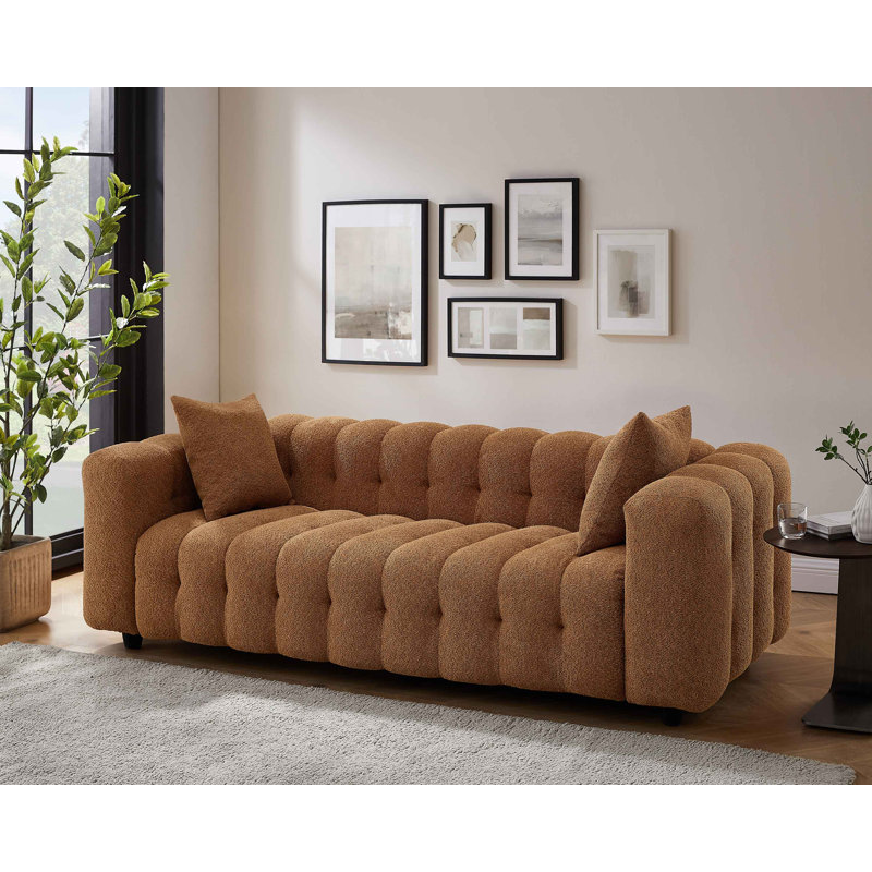 Lavance 227.1Cm Rolled Arms Chesterfield Sofa, Rust