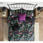 Édredon 5 pièces noir, motif botanique élégant, 2 coussins décoratifs, taies décoratives assorties, lit double lavable à la machine, pièces, avec imprimé attrayant-120264936