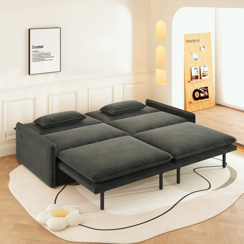 Canapé-lit convertible en chenille avec rangement, port USB et oreiller, Gris foncé