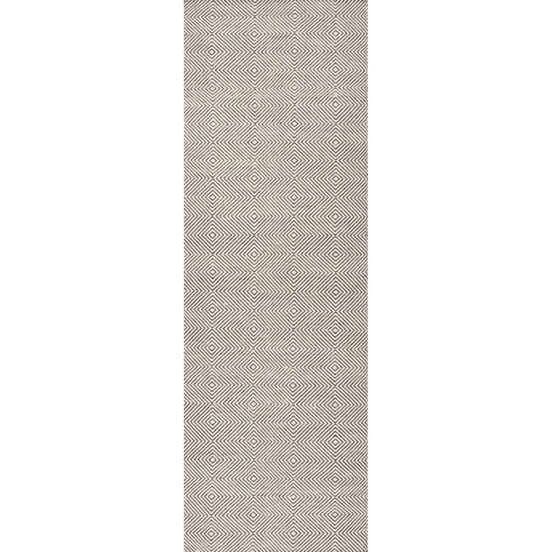 Azarian Geometric Diamond Handmade Tufted Wool Ivory/Black Rug, Runner 2'6" x 6'