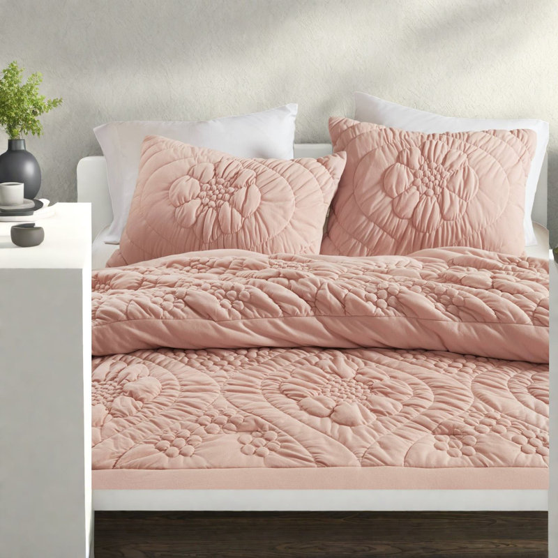 Ensemble de literie en tricot de jersey rose doux, charme floral élégant, confort toutes saisons