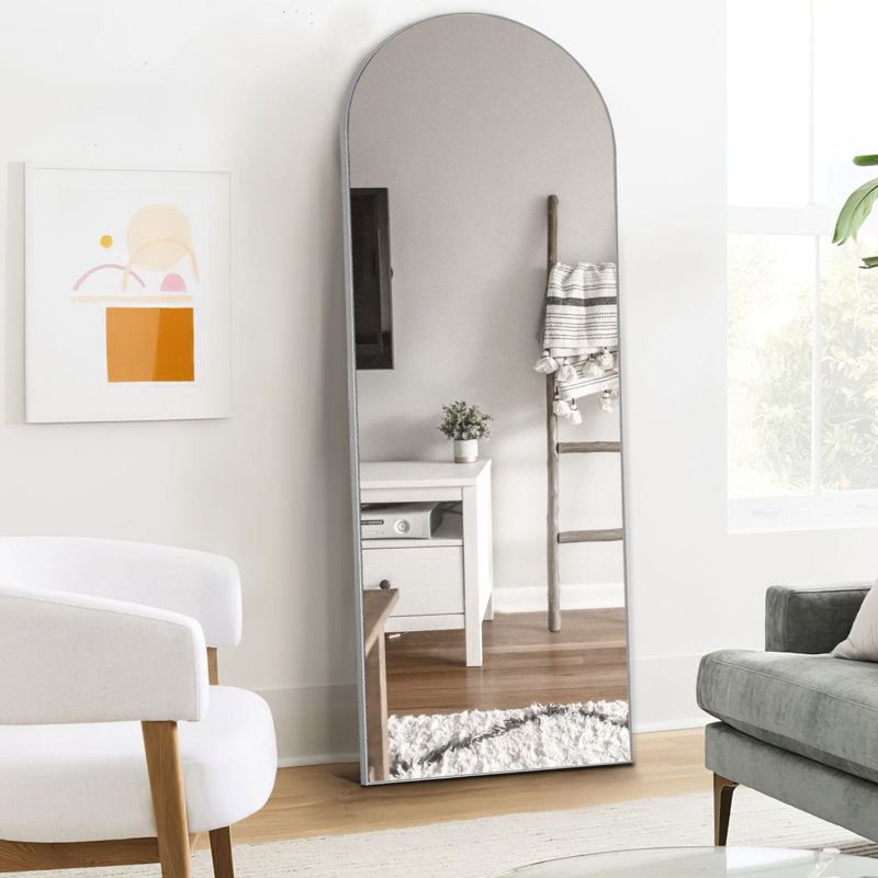Ezio Arch Wood Full Length Wall Mirror with Bracket, Silver, 64" x 21"