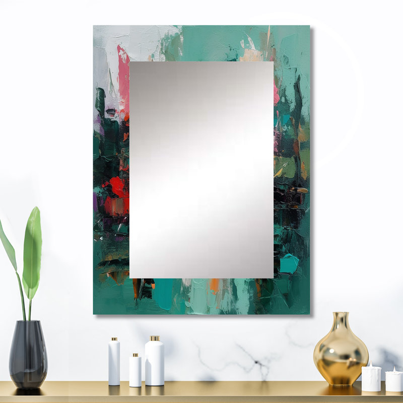 Red and Green Textures Of The Mind II - Abstract Large Mirror, Red Decorative Wall Mirror, Printed Metal Art, 32" x 24"