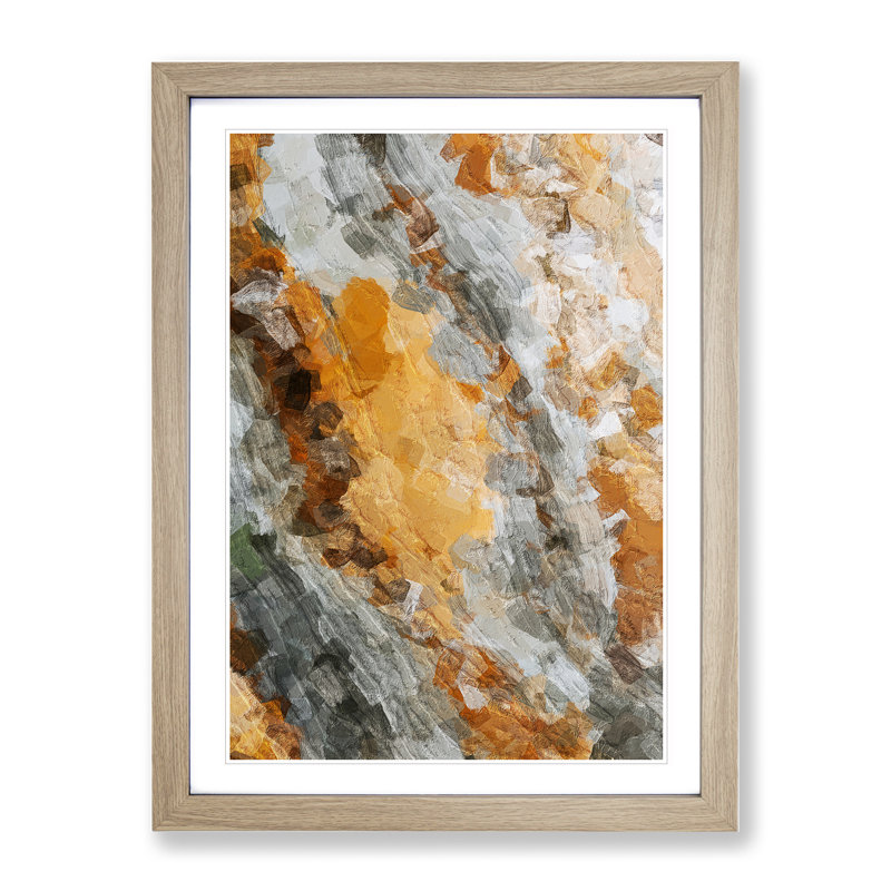 Brown Sugar Abstract - Wall Art, 66cm H x 48cm W x 2cm D, Oak Framed, White
