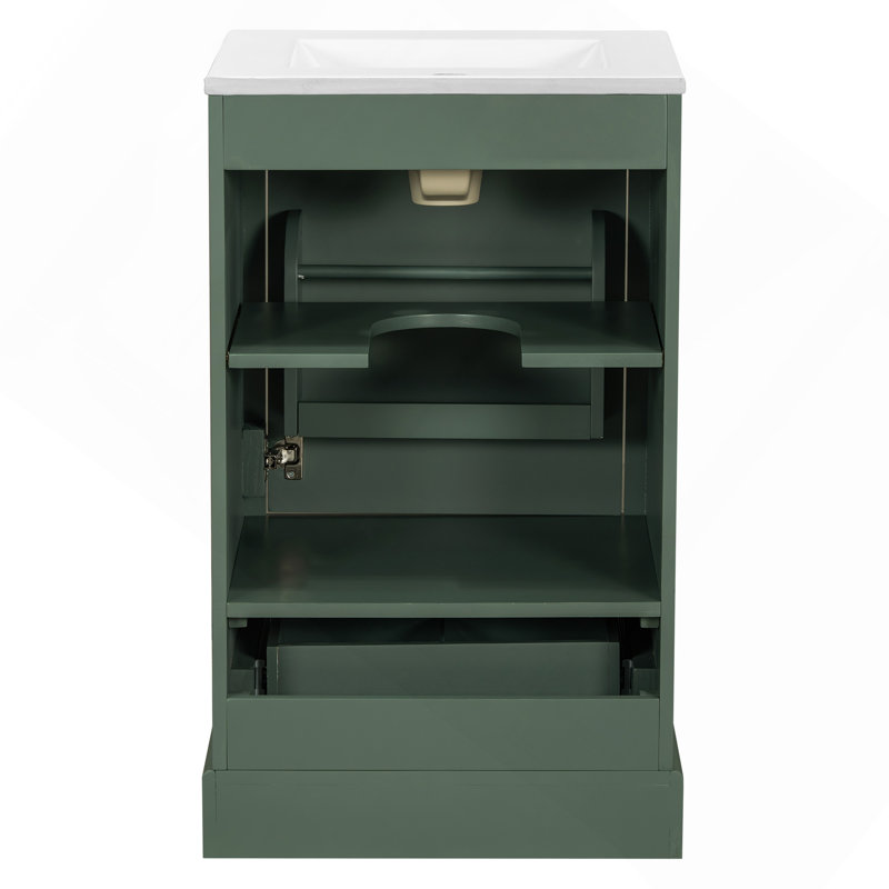 Meuble-lavabo de 20 po avec lavabo en céramique, porte à fermeture en douceur, tablette ajustable en forme de U, tiroir de compartiment et support de porte, style moderne, conception peu encombrante