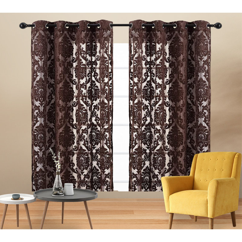 Polyester Semi Sheer Curtain Pair, 52" W x 63" L, Mocha