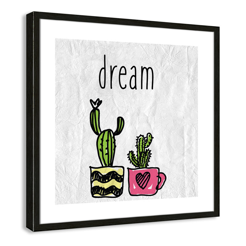 «Cacti A», art encadré, 22.5" H x 22.5" W x 1.18" D, Cadre boîte à grain de bois noir