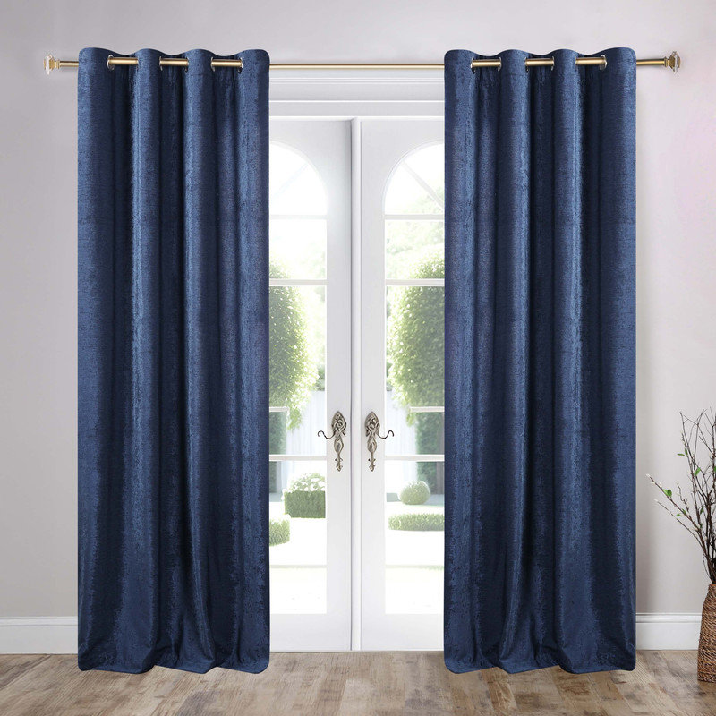 Chenille Light Filtering/Room Darkening Machine Washable Grommet Curtain Panel Set, Navy Blue, 52" W x 84" L