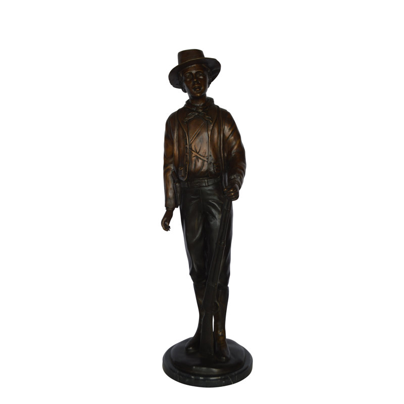 Statue en bronze Gahanna Texas Jack montée sur une base en marbre - Taille: L 11 po x l 9 po x H 31 po.