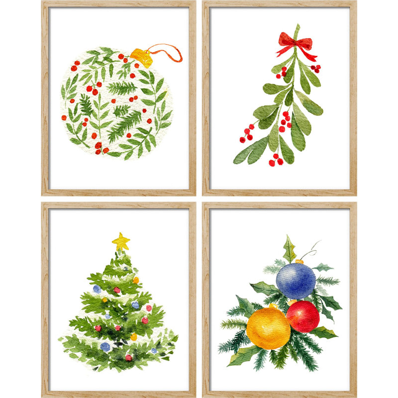 Winter Winter Christmas Tree Ornament Bulb Mistletoe, impression sur papier, 4 pièces, H 16 po x l 12 po, Naturel
