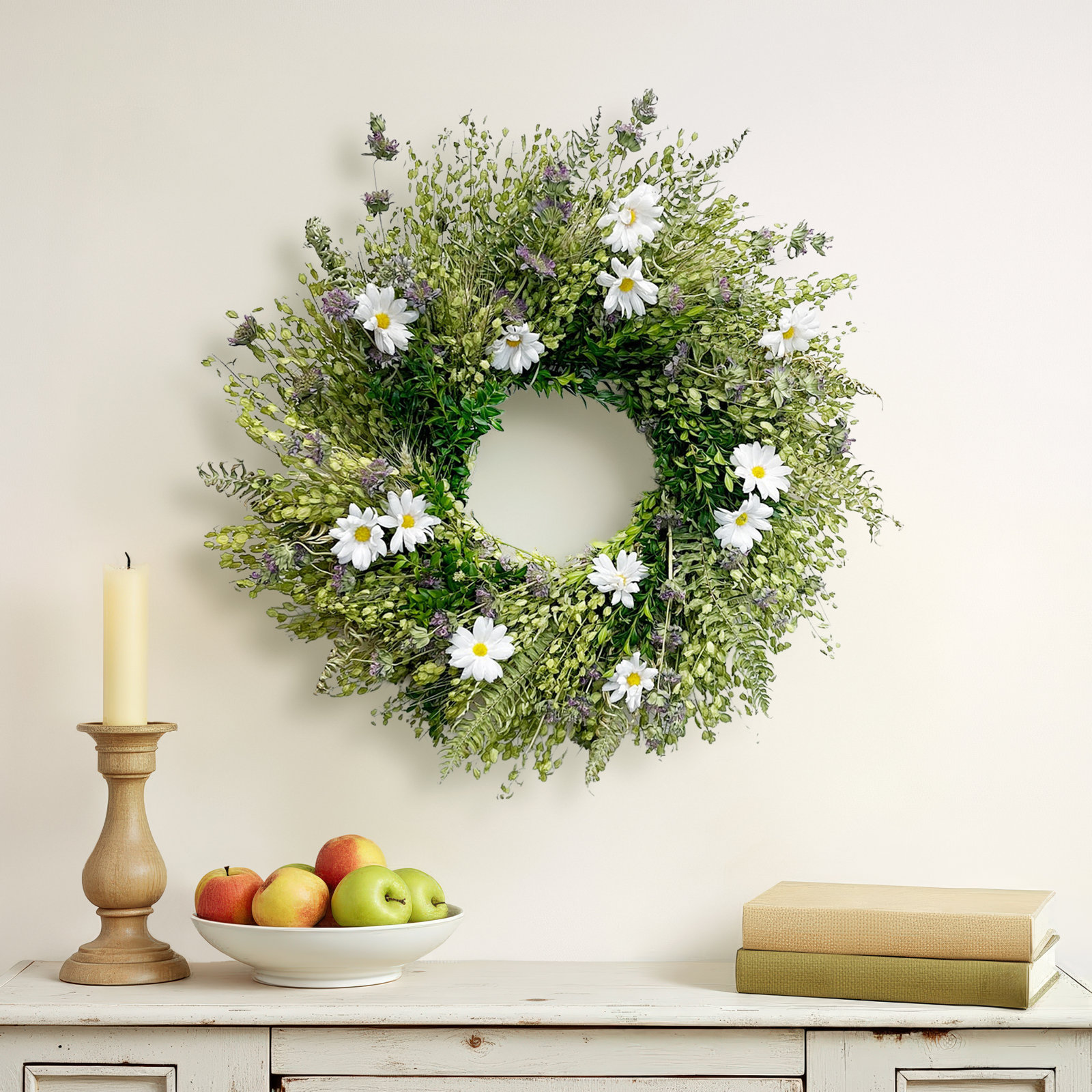 Dried Morning Daisies 22" Spring Wreath