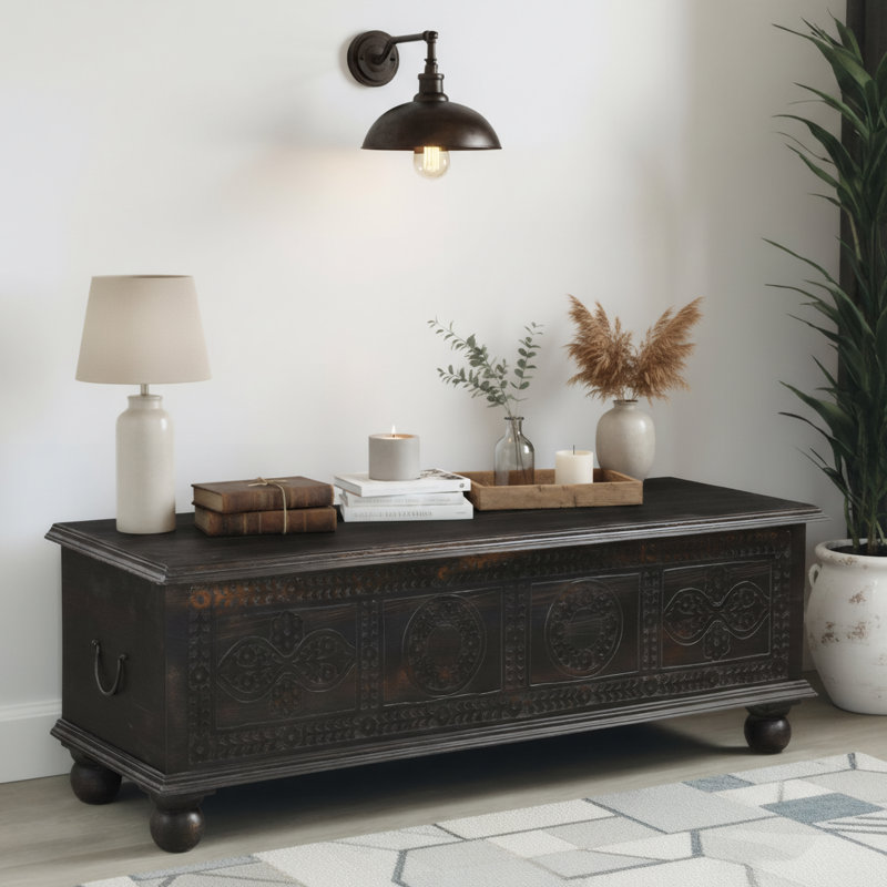 Banc de rangement sculpté Aarohi Bonney, Noir, noir, noir, noir