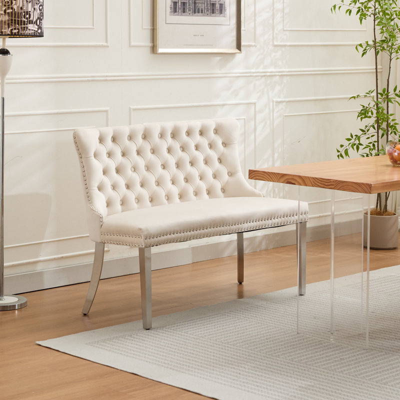 45.6”velvet Upholstered 2-seat Armless Loveseat, Silver, Beige