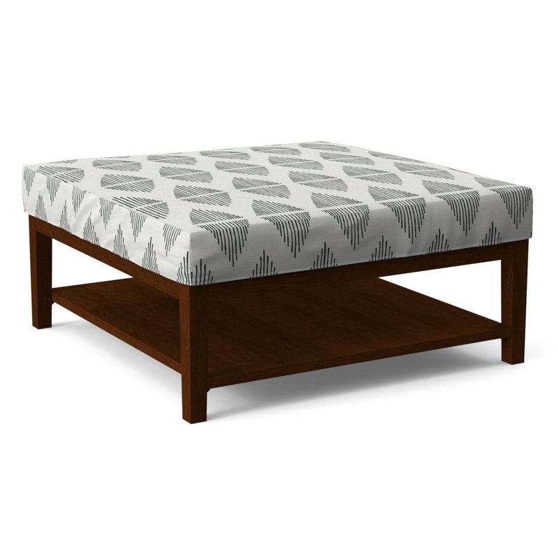 Hammond Square Ottoman, White Performance Fabric; 0851-94, Coffee Finish