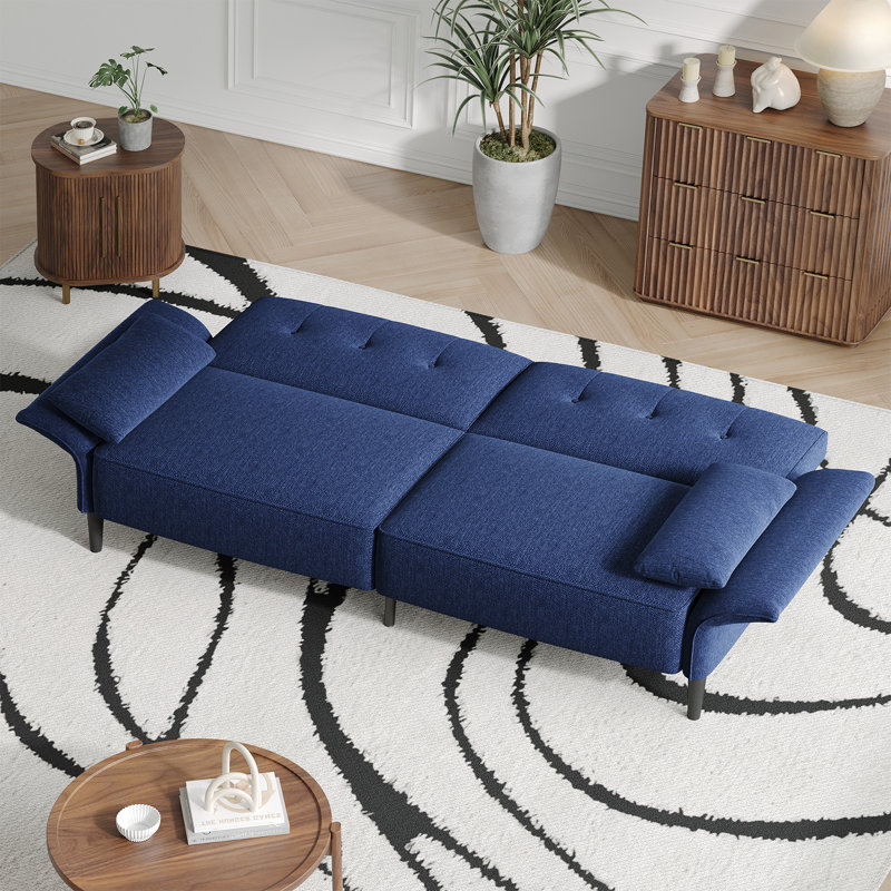 89" Linen Convertible Sofa Couch, Futon Sofa Bed with 2 Square Pillows, Adjustable Backrest & Armrests for Living Room