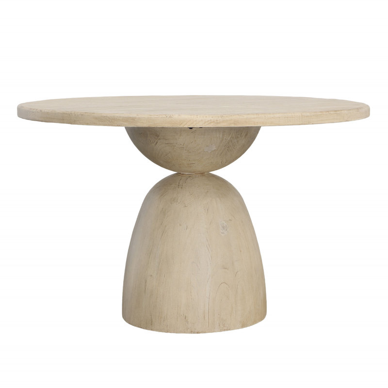 Balak Reclaimed Pine Round Modern Hourglass Bistro Dining Table, Light Warm Wash, 30'' H x 48" L x 48" W