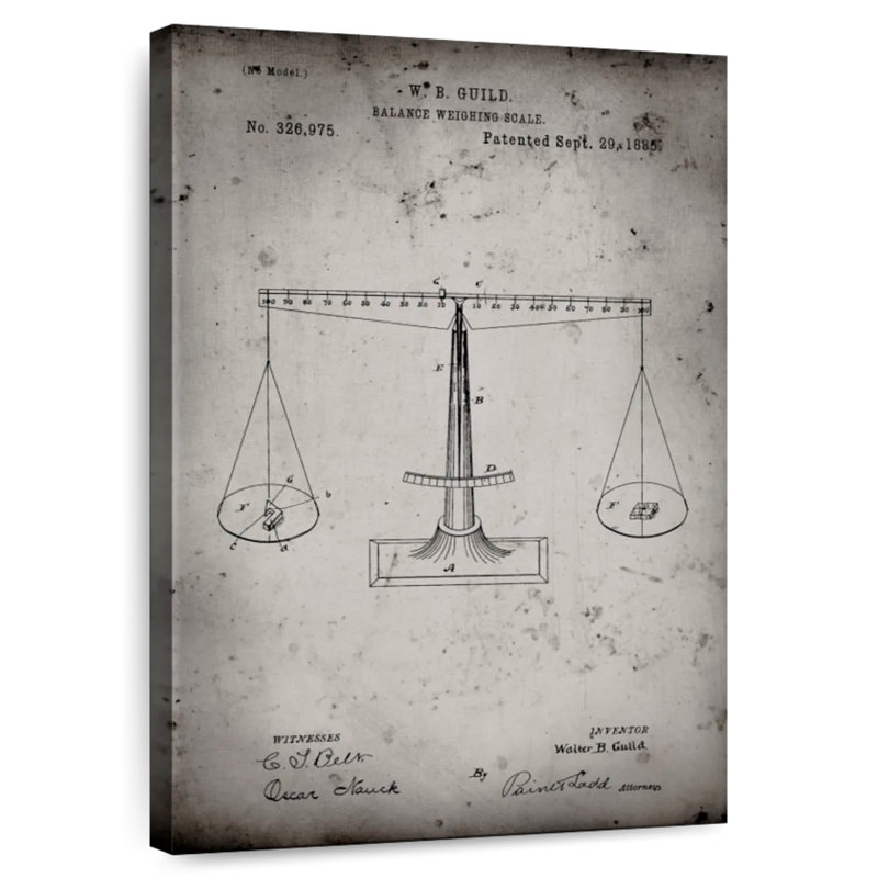 Affiche de brevet «Faded Gray Scales Of Justice», H 45 po x l 30 po