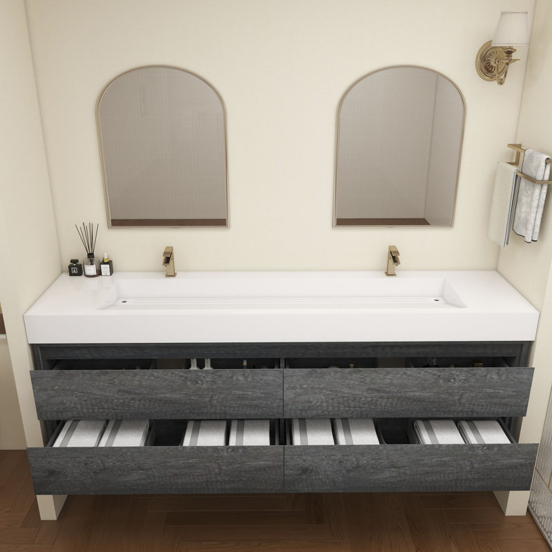 Victoria 84''Bathroom Vanity Base, Smoke/Oak