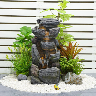 Handcrafted Outdoor Weather Resistant Floor Fountain with Lights