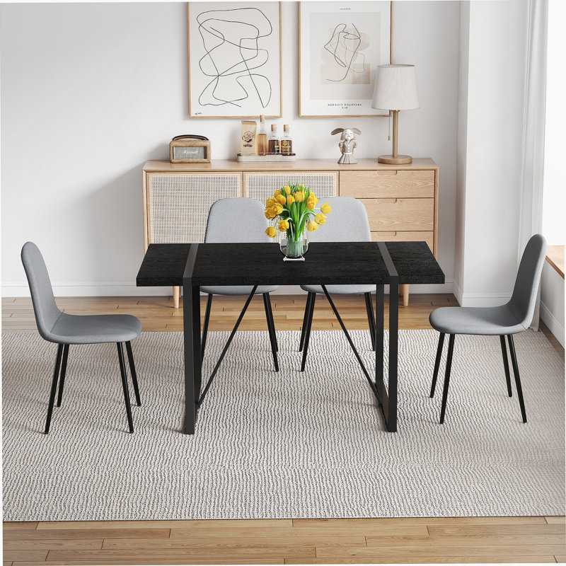 5-Piece Dining Table Set, Minimalist Rectangular Dining Table, 4 Dining Chairs With Metal Leg