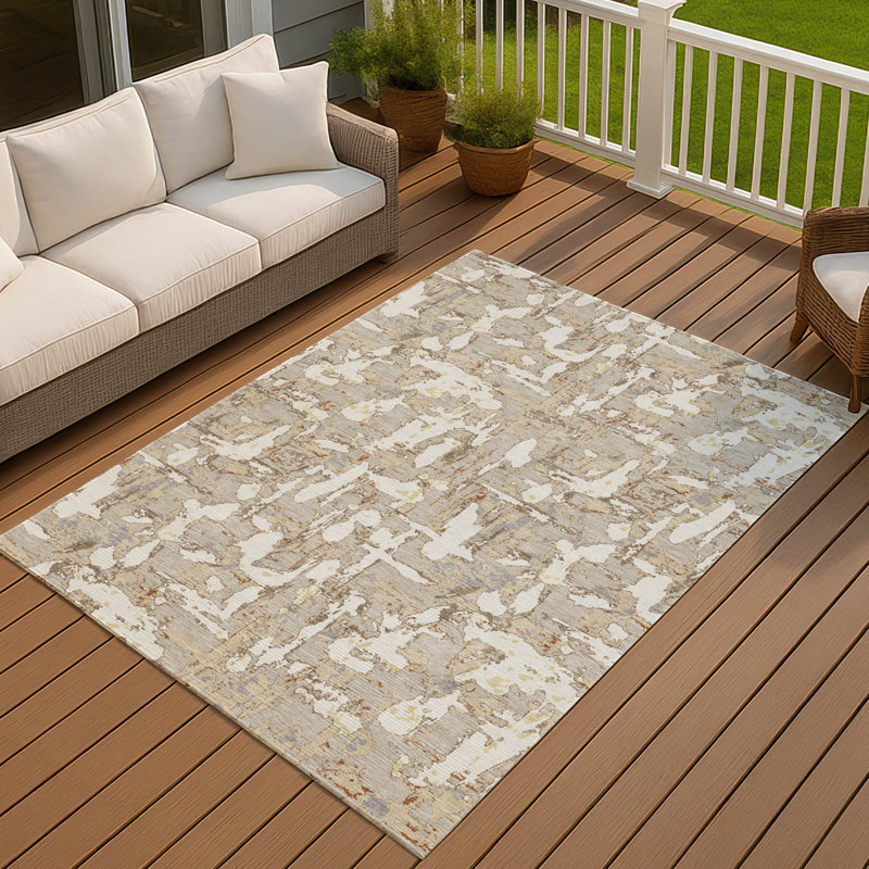 Machine Washable Indoor/Outdoor Chantille ACN2678 Abstract Rug, 8' x 10', Beige