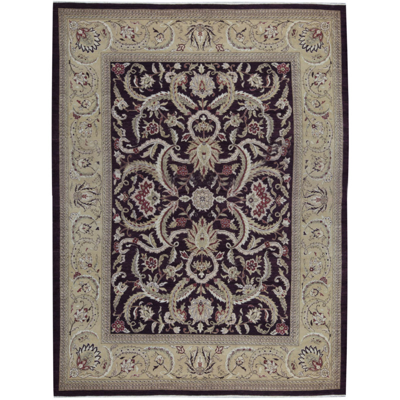 Tapis noir et beige noué à la main de haute qualité