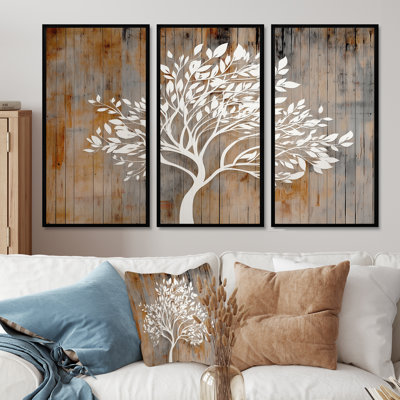 Arbre de vie blanc sur bois - Ensemble de décoration murale arbre de vie