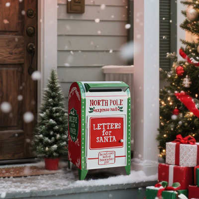  Santa Mailboxes for Christmas Decoration- Vintage Christmas Post Box Letter to Mailboxes for Fireplace Mantel, Front Door,Porch Ornament, Holiday Village Display