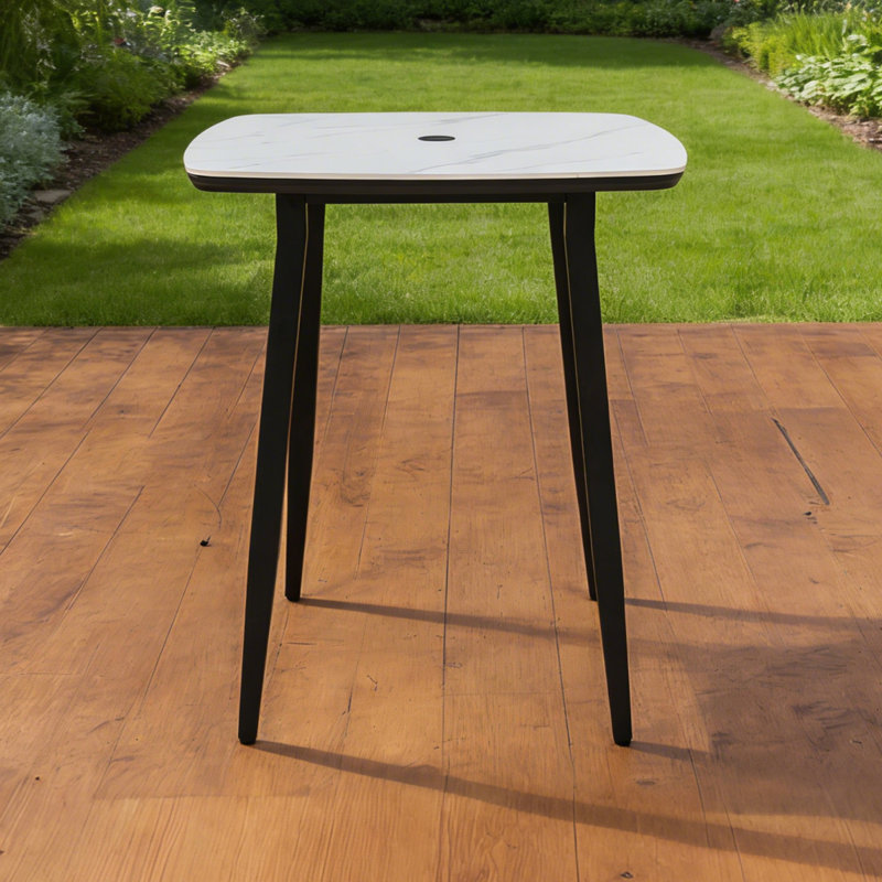 Table de bar d'extérieur ronde en aluminium antirouille 35,4 po avec trou pour parasol