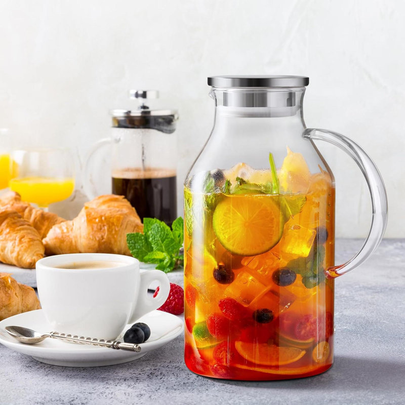 Carafe en verre de 3 litres avec couvercle et bec en verre pour carafe en verre pour réfrigérateur