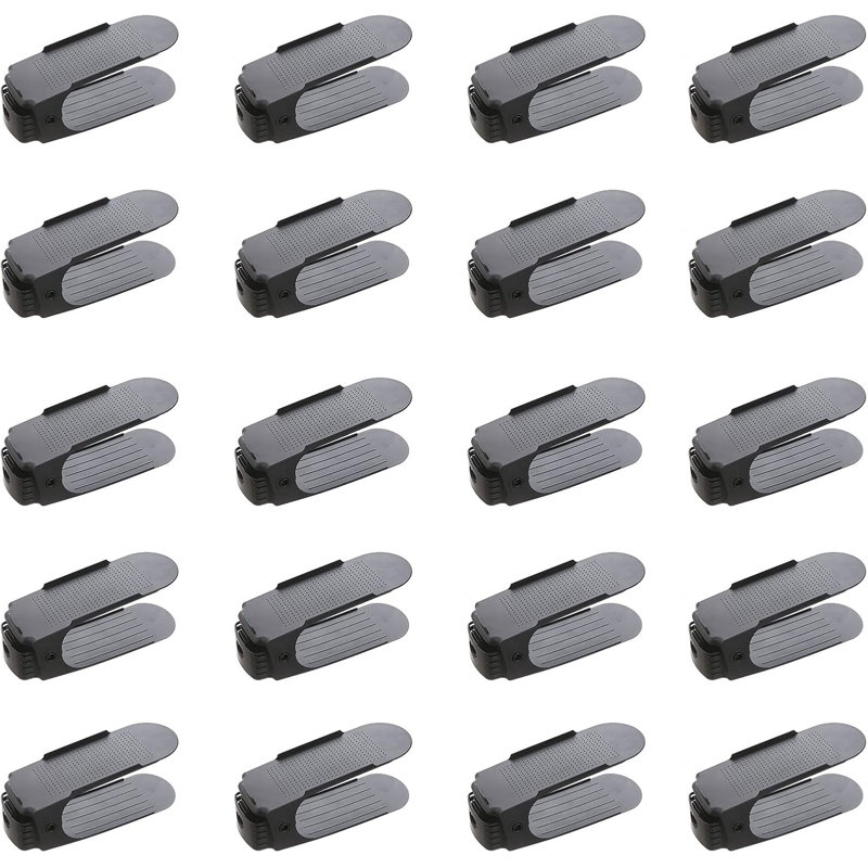 20 Pack Adjustable Double Deck Shoe Stacker Space Saver Shoe Slots Organizer