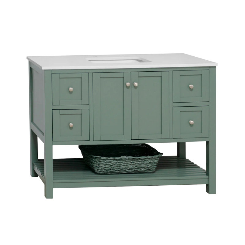 Binne 48'' Single Bathroom Vanity with Top, Sage Green, Engineered White