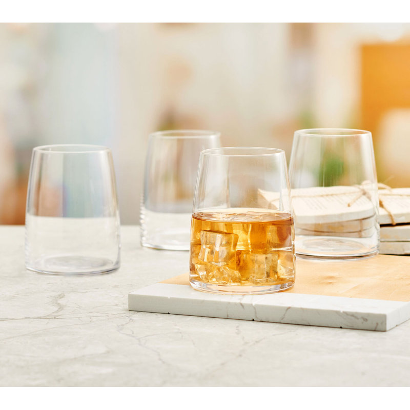 Clear Hand Blown Glass Stemless Wine Glasses Set of 4
