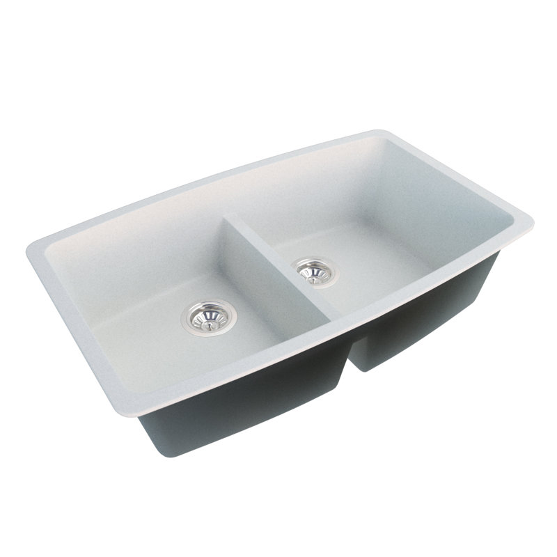 Bluva 33 In. Granite Double Bowl Kitchen Sink In White, White