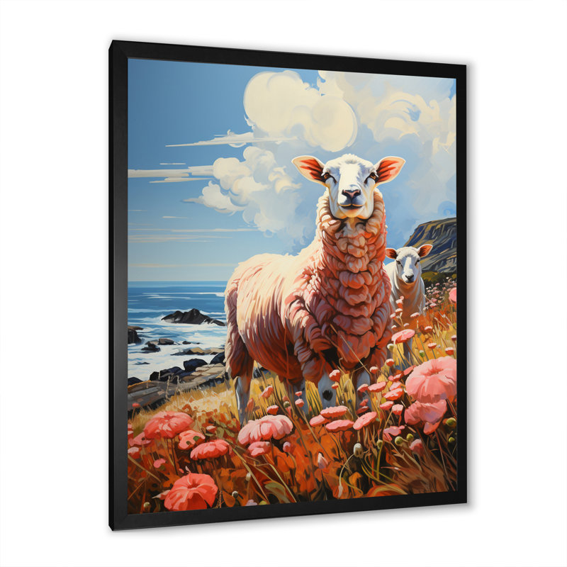 «Philip Coastston Pink Lamb» sur toile, Cadre photo noir, H 20 po x l 12 po x P 1 po