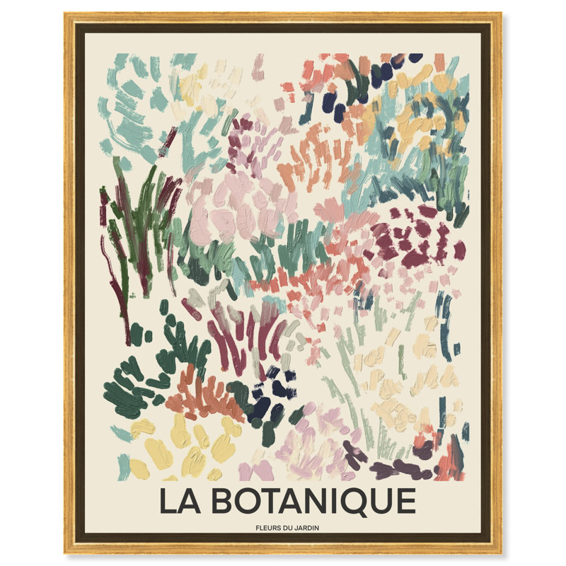 «Fleurs», affiche abstraite sur toile, plantes par Art Remedy, Cadre doré, H 21 po x l 17 po