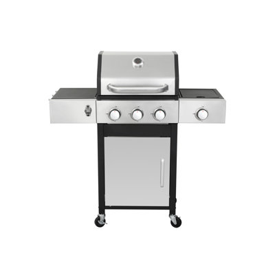 3 Propane Bbq With Side Burner, Stainless Steel And Enameled Rack Gas Grill 3 Burners, Burner High-Temperature Chamber