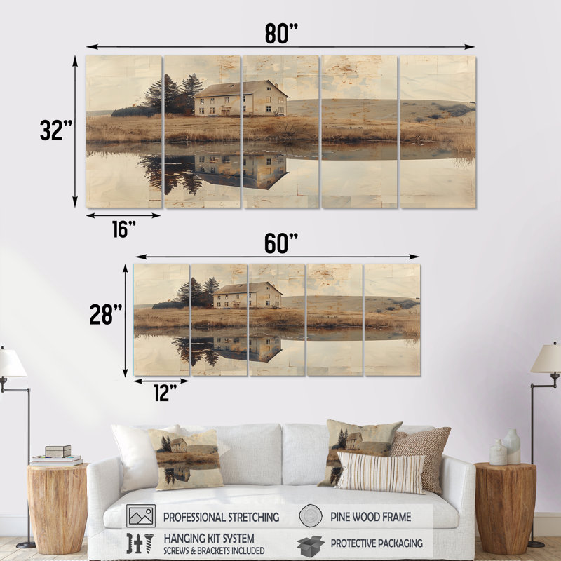 «Brown American Farm Landscape III», ensemble d'art sur toile, H 32 po x l 80 po