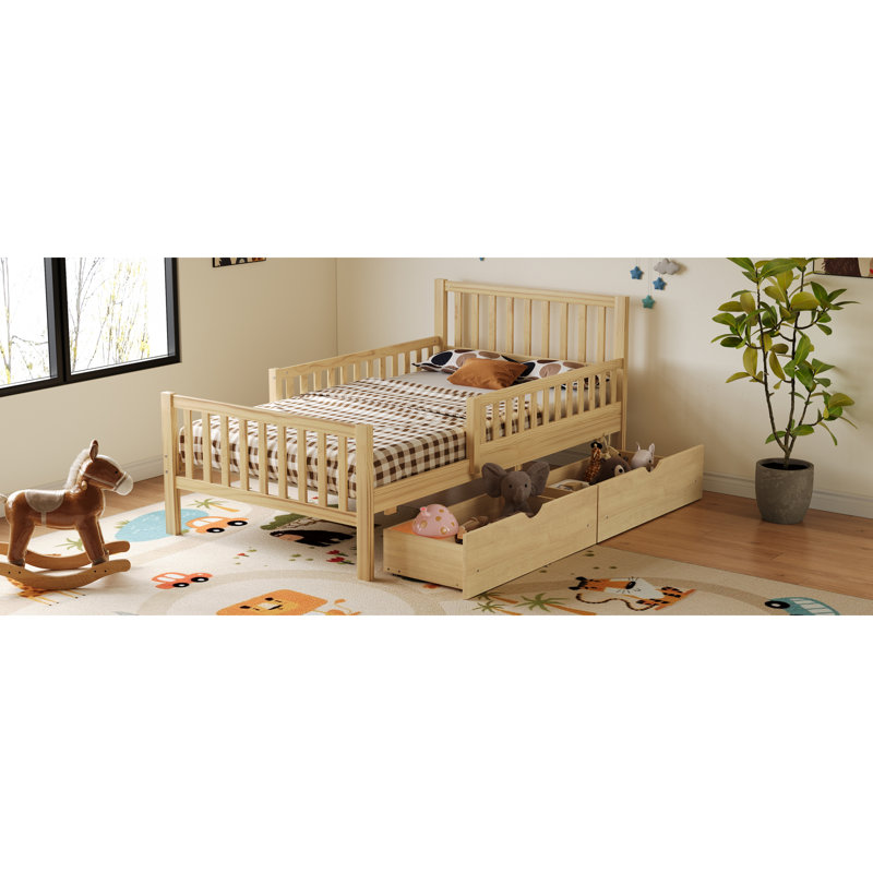 Lit plateforme simple en bois avec tiroirs de rangement peu encombrant, naturel