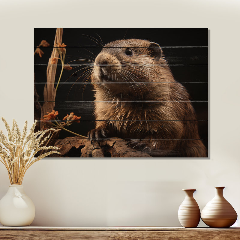 Portrait de castor sur bois, H 24 po x l 32 po x P 0,78 po
